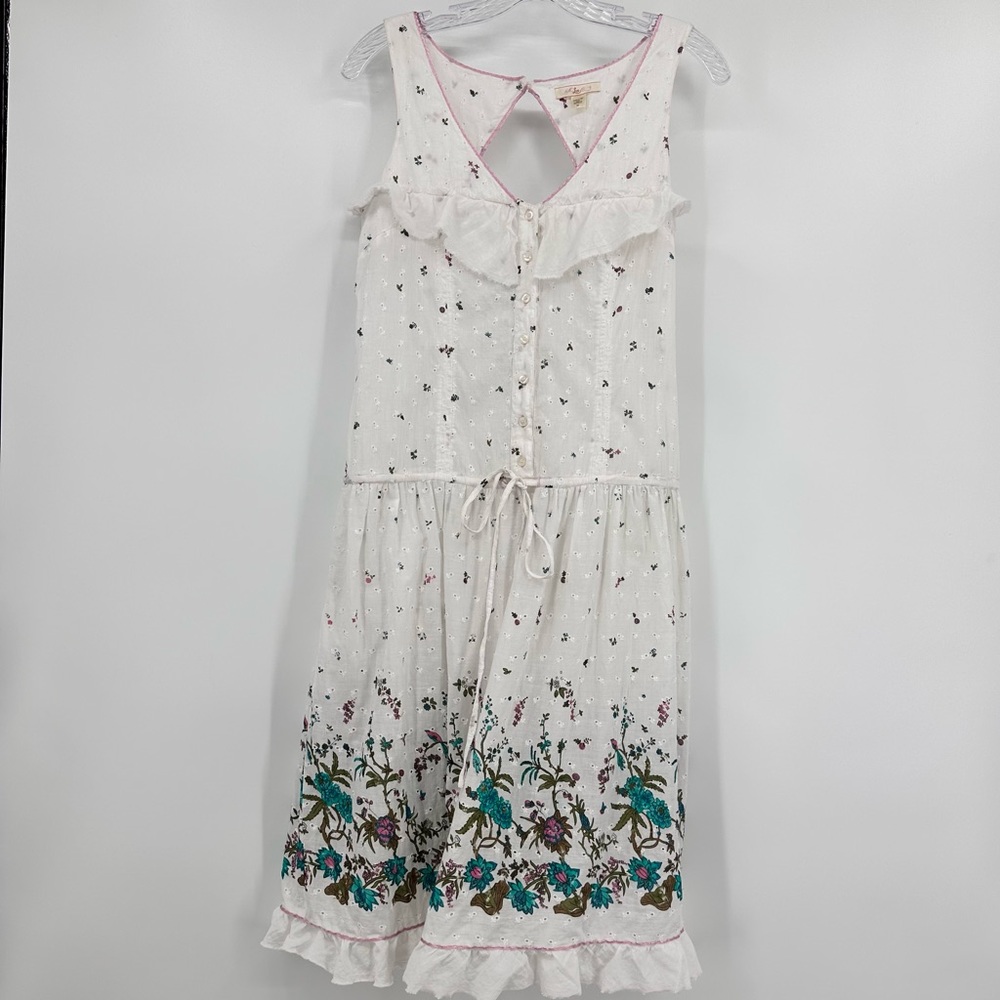 Urban Outfitters Lux Floral Bird Print Eyelet Sundress Dress Cotton White Size M